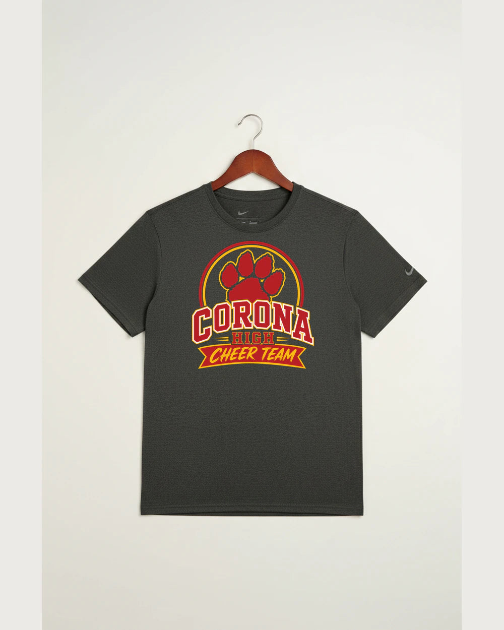 Corona Senior High School Cheer - Dark Smoke Heather Nike Swoosh Sleeve rLegend Tee NKDX8730