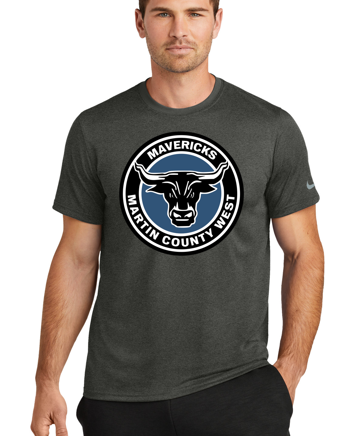 Martin County West Football - Dark Smoke Heather Nike Swoosh Sleeve rLegend Tee NKDX8730