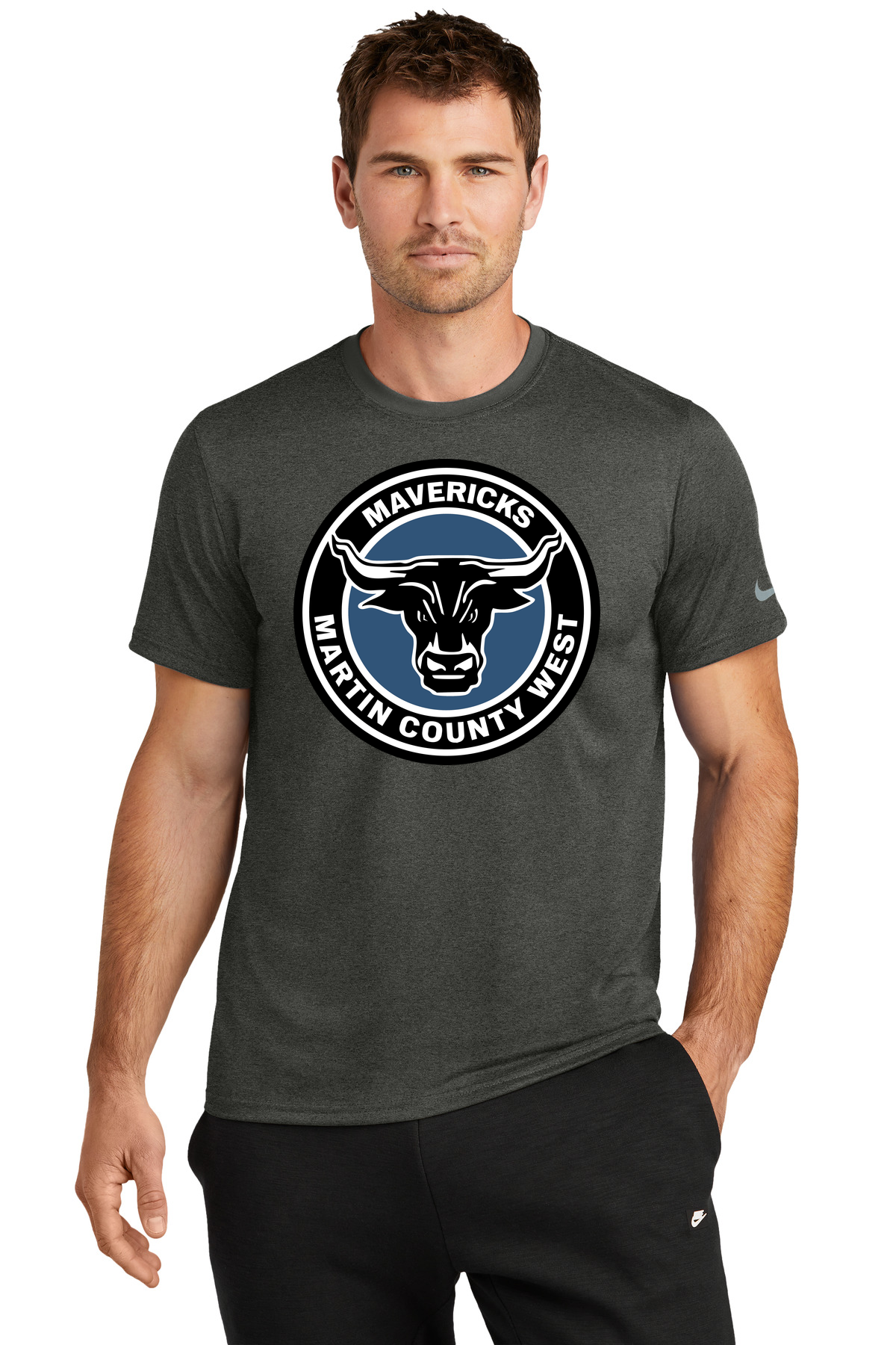 Martin County West Football - Dark Smoke Heather Nike Swoosh Sleeve rLegend Tee NKDX8730