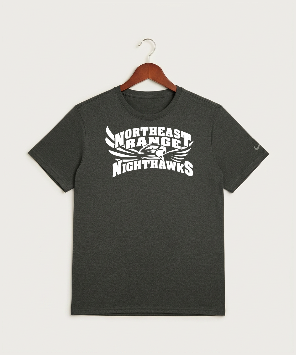 Northeast Range High School Volleyball (Girls) - Dark Smoke Heather Nike Swoosh Sleeve rLegend Tee NKDX8730