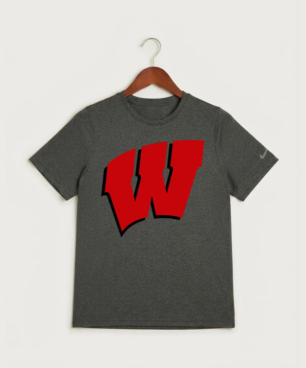 Wisconsin Hanger Test - Dark Smoke Heather Nike Youth Swoosh Sleeve rLegend Tee NKDX8787