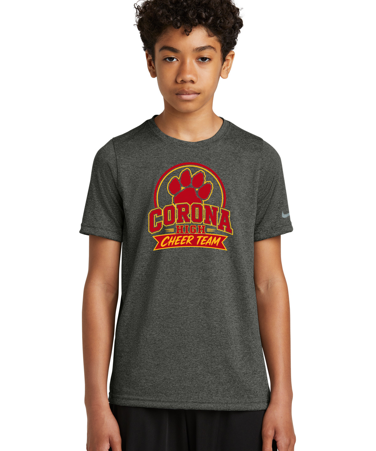 Corona Senior High School Cheer - Dark Smoke Heather Nike Youth Swoosh Sleeve rLegend Tee NKDX8787