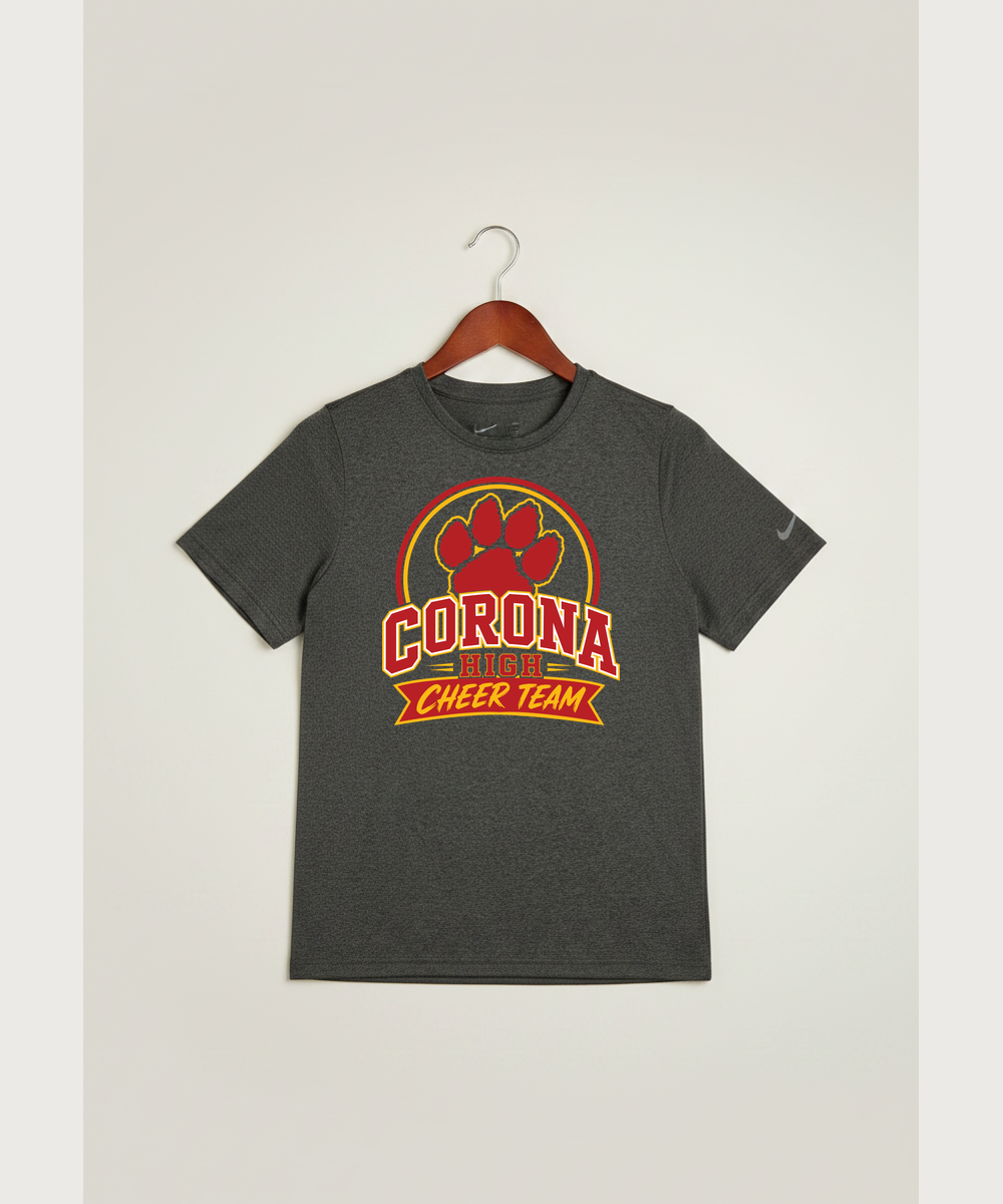 Corona Senior High School Cheer - Dark Smoke Heather Nike Youth Swoosh Sleeve rLegend Tee NKDX8787