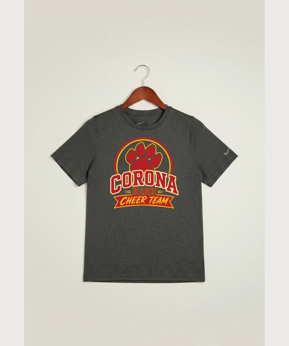 Corona Senior High School Cheer - Dark Smoke Heather Nike Youth Swoosh Sleeve rLegend Tee NKDX8787