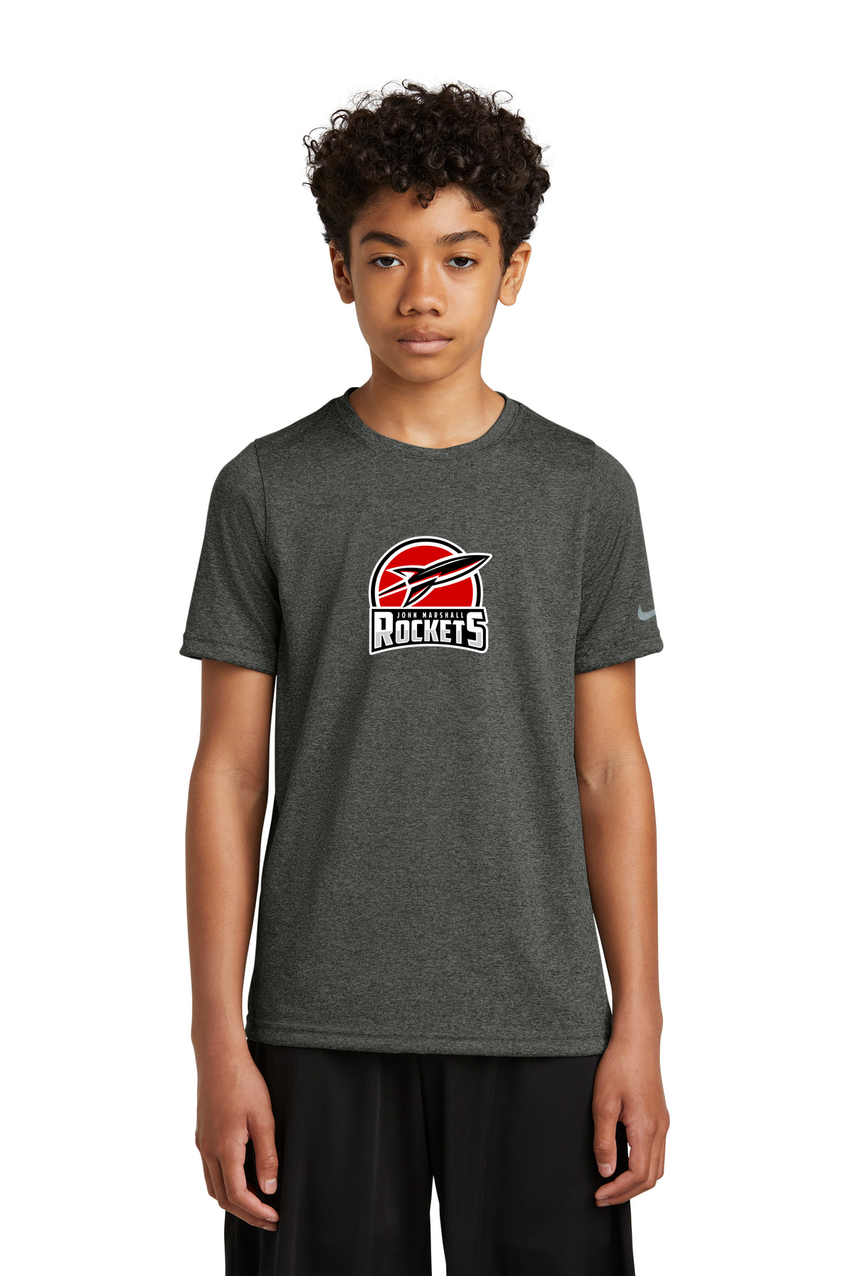 John Marshall Swim Dive - Dark Smoke Heather Nike Youth Swoosh Sleeve rLegend Tee NKDX8787