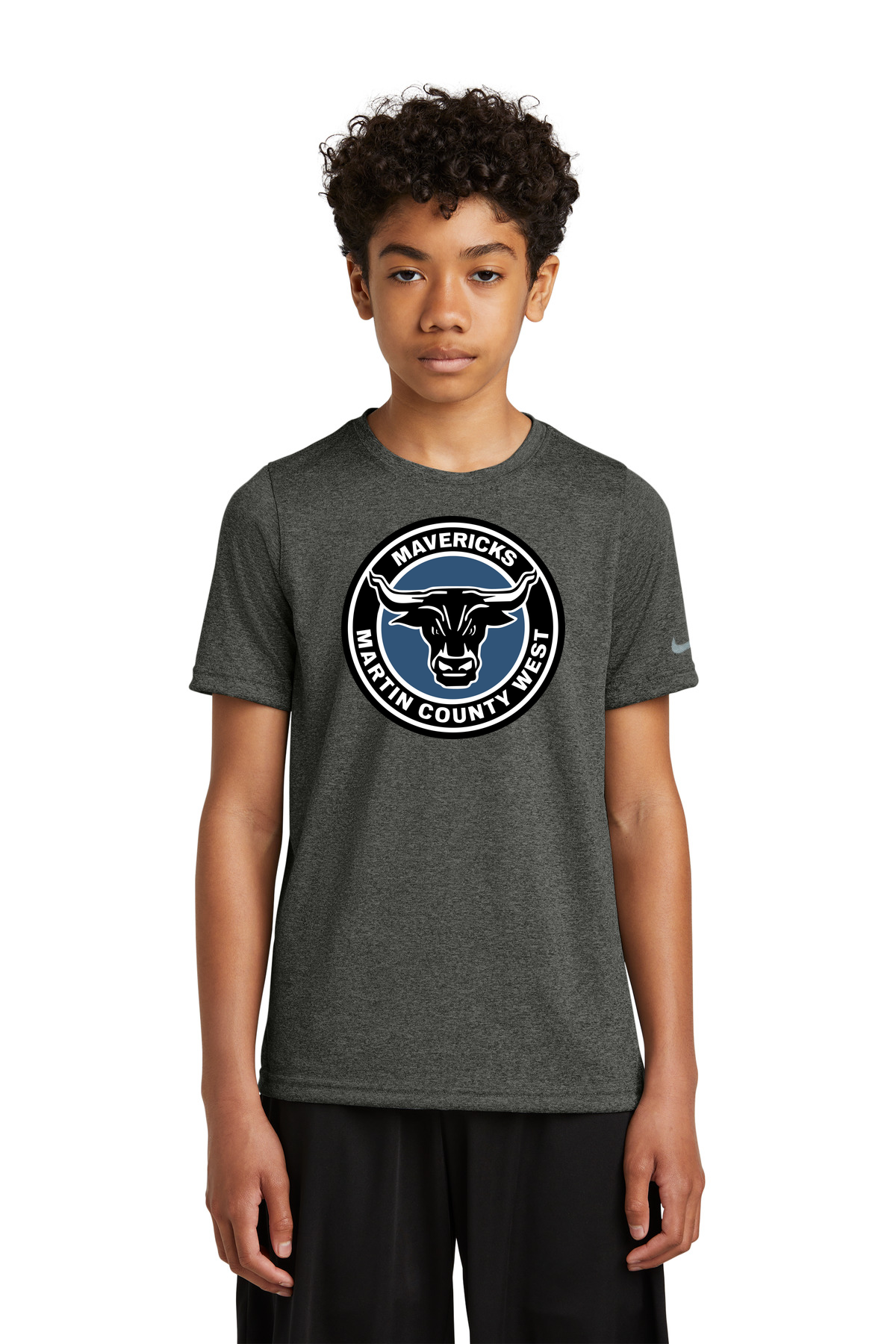 Martin County West Football - Dark Smoke Heather Nike Youth Swoosh Sleeve rLegend Tee NKDX8787