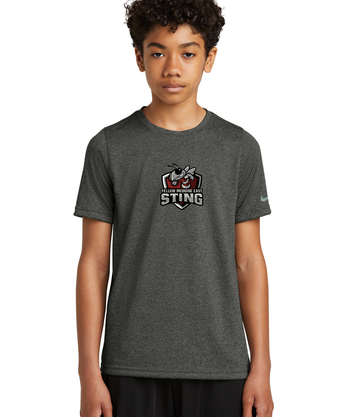 Yellow Medicine East Athletics - Dark Smoke Heather Nike Youth Swoosh Sleeve rLegend Tee NKDX8787