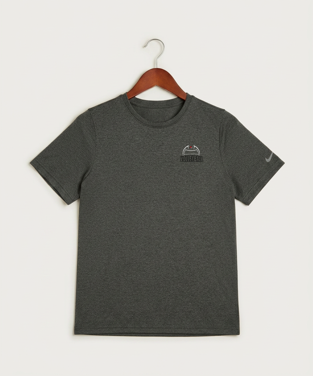 Ely Memorial High School Volleyball (Girls) - Dark Smoke Heather Nike Youth Swoosh Sleeve rLegend Tee NKDX8787