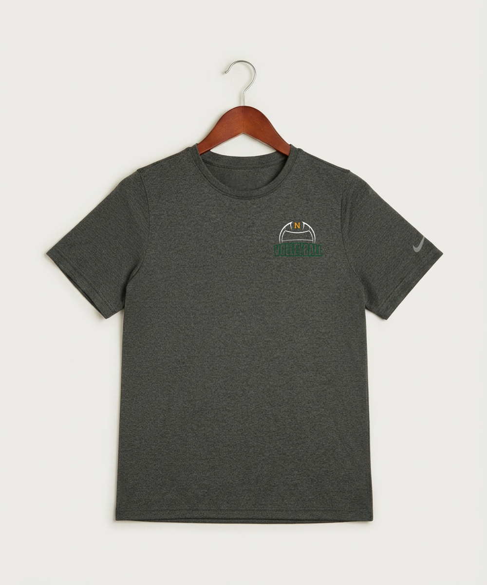 Nevis High School Volleyball (Girls) - Dark Smoke Heather Nike Youth Swoosh Sleeve rLegend Tee NKDX8787