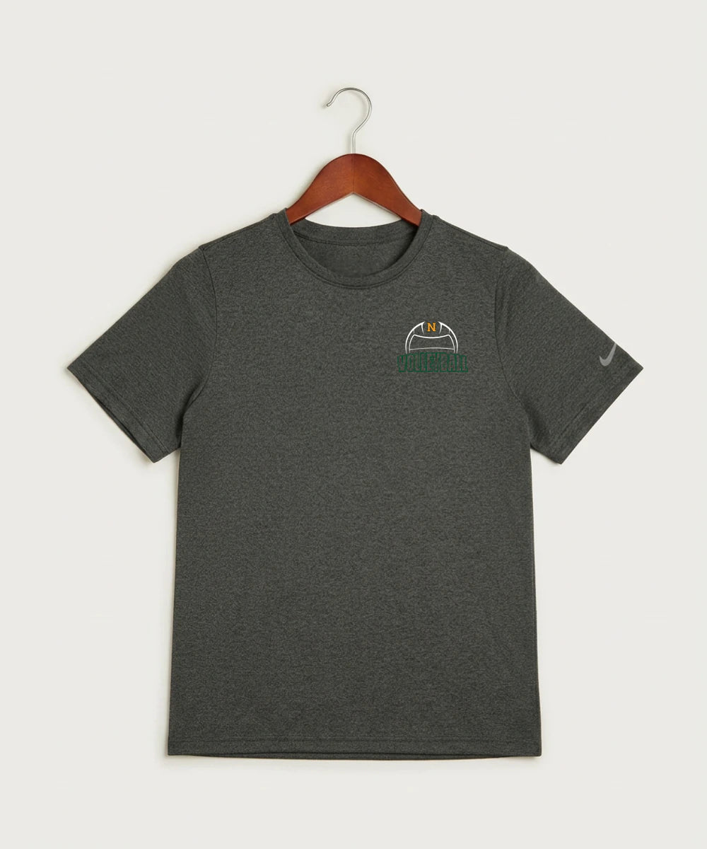 Nevis High School Volleyball (Girls) - Dark Smoke Heather Nike Youth Swoosh Sleeve rLegend Tee NKDX8787