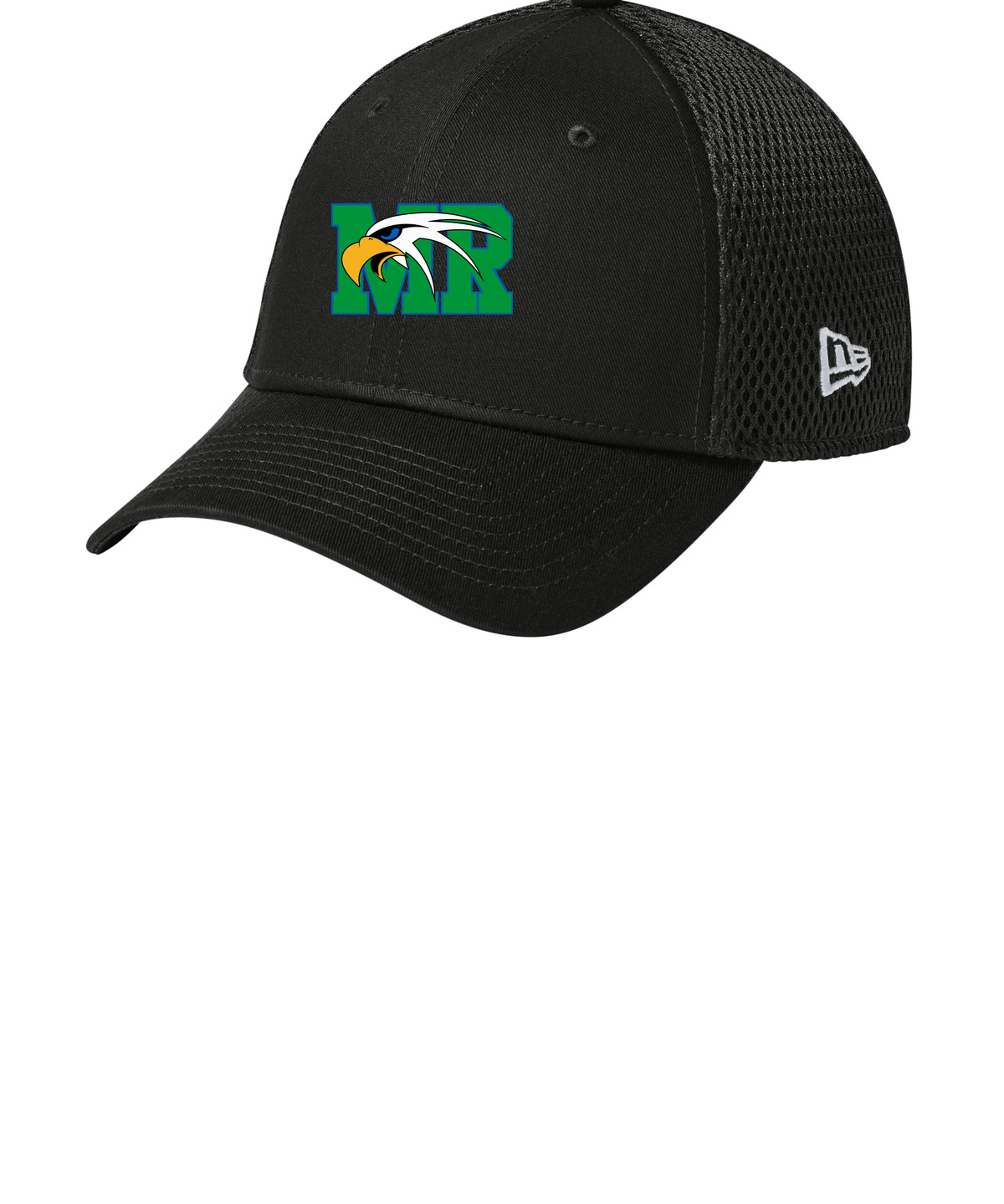 Maple River High School hockey_boys - Flag Black/ Black New Era - Stretch Mesh Cap. NE1020