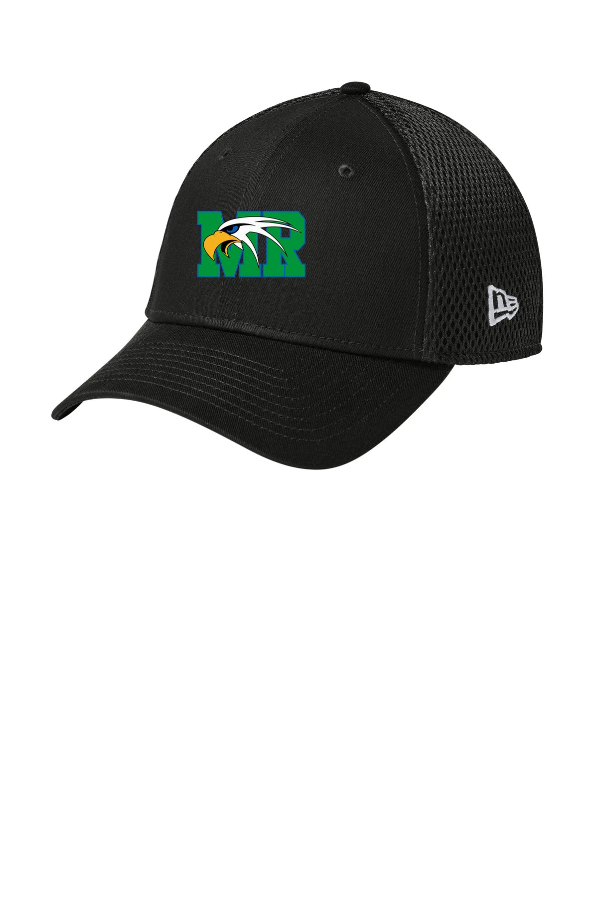 Maple River High School hockey_boys - Flag Black/ Black New Era - Stretch Mesh Cap. NE1020