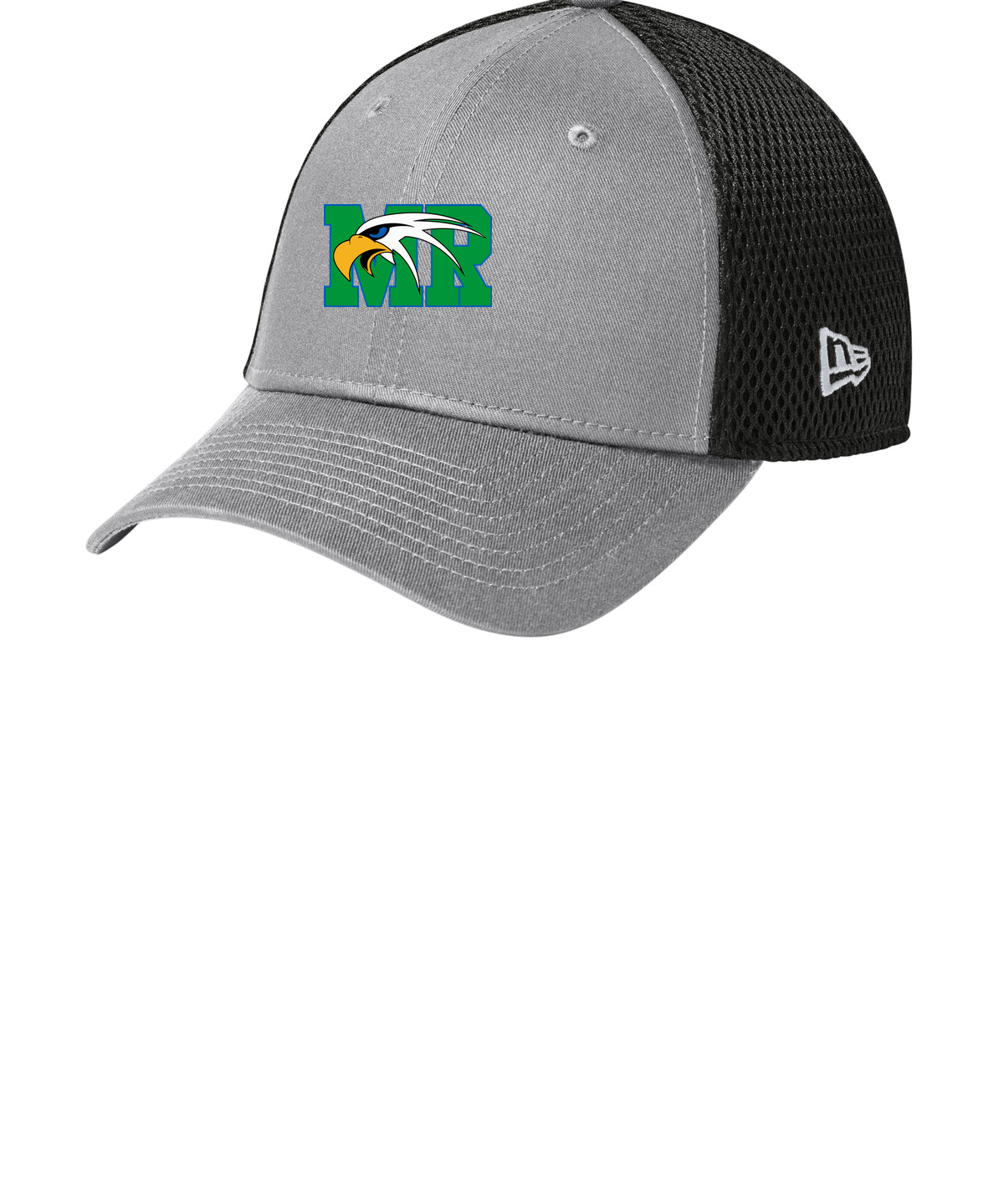 Maple River High School hockey_boys - Flag Grey/ Black New Era - Stretch Mesh Cap. NE1020
