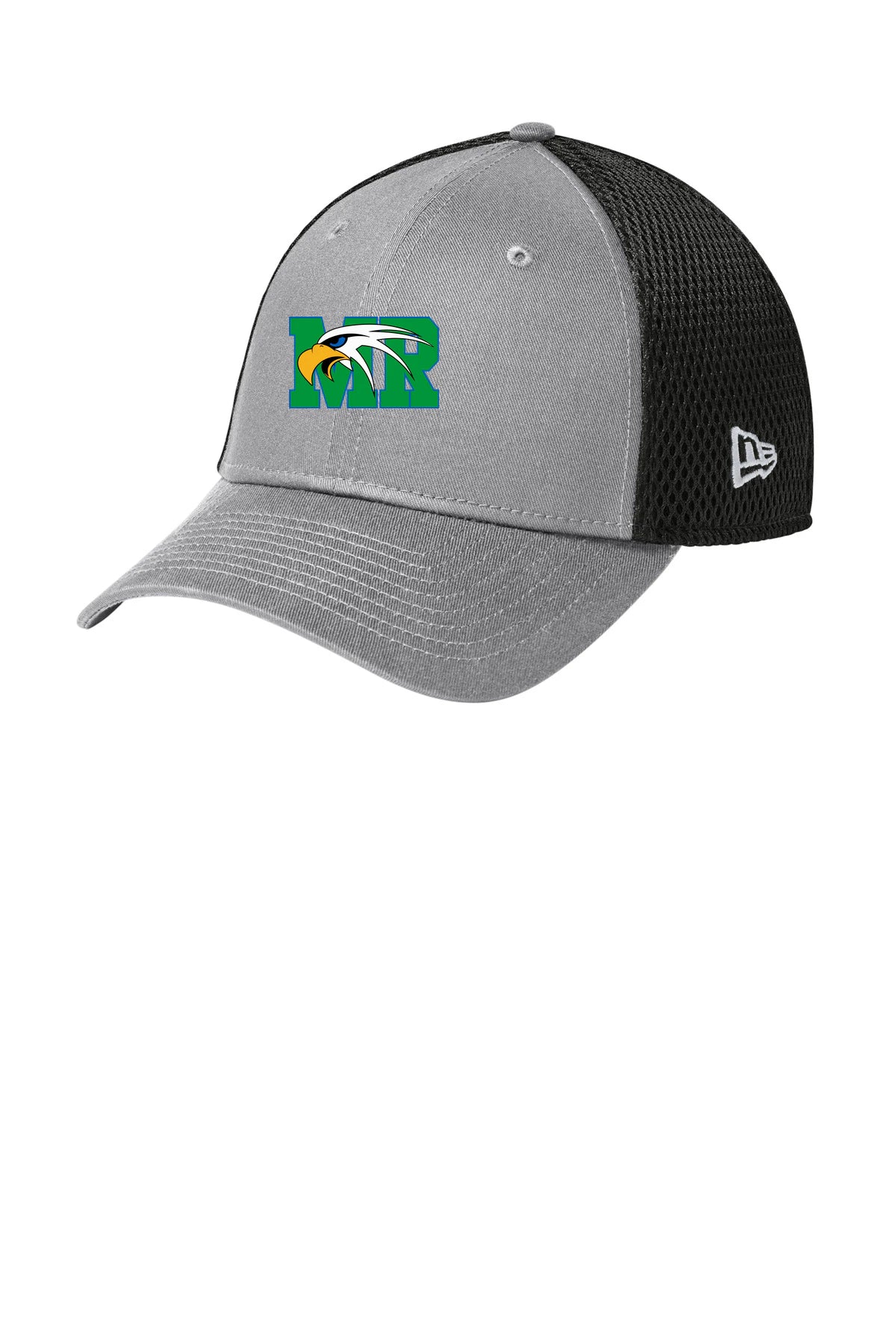 Maple River High School hockey_boys - Flag Grey/ Black New Era - Stretch Mesh Cap. NE1020