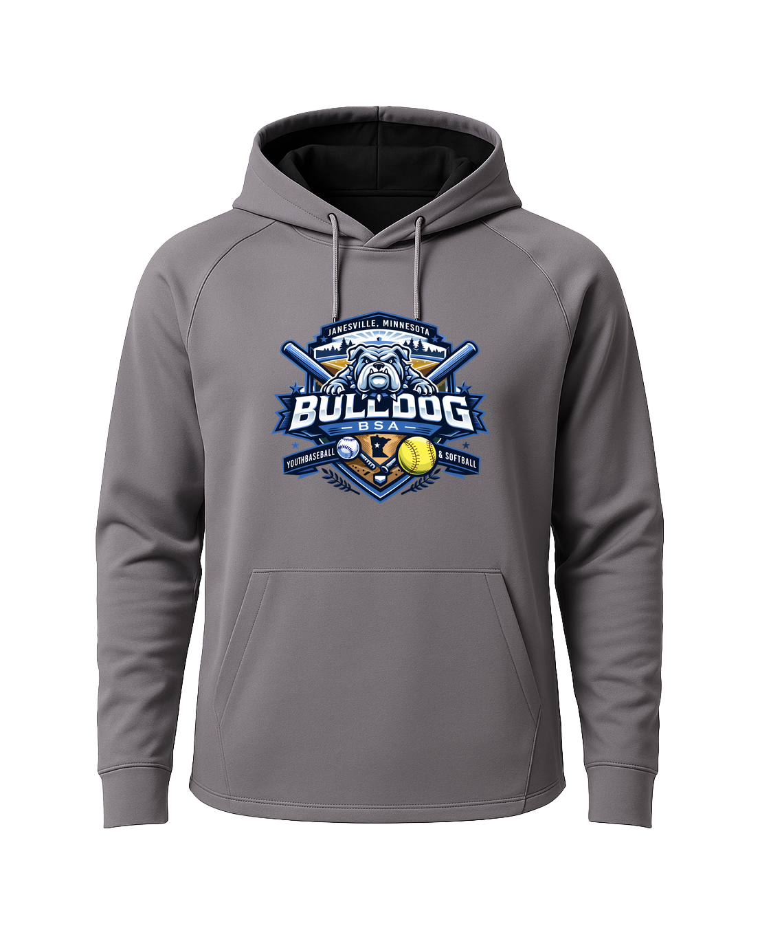 JWP Youth Baseball/Softball - Gray Hoodie - Full Front