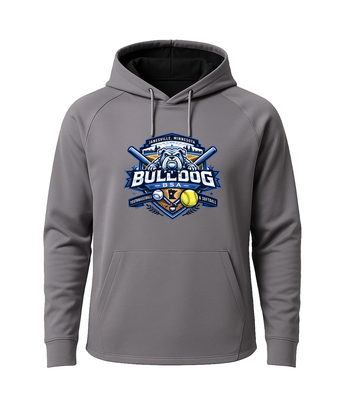 JWP Youth Baseball/Softball - Gray Hoodie - Full Front