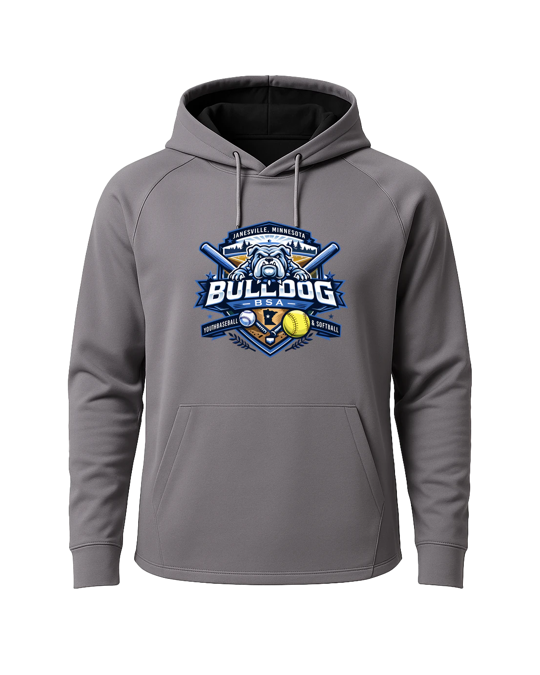 JWP Youth Baseball/Softball - Gray Hoodie - Full Front
