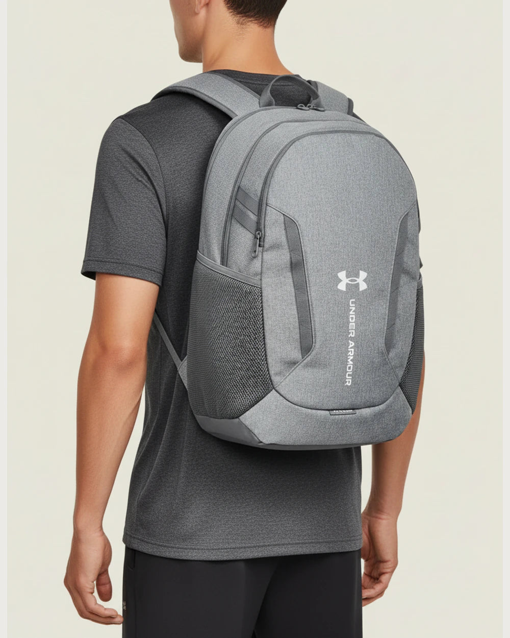 Notre Dame High School Team Store - Grey Backpack - Full Front (model)