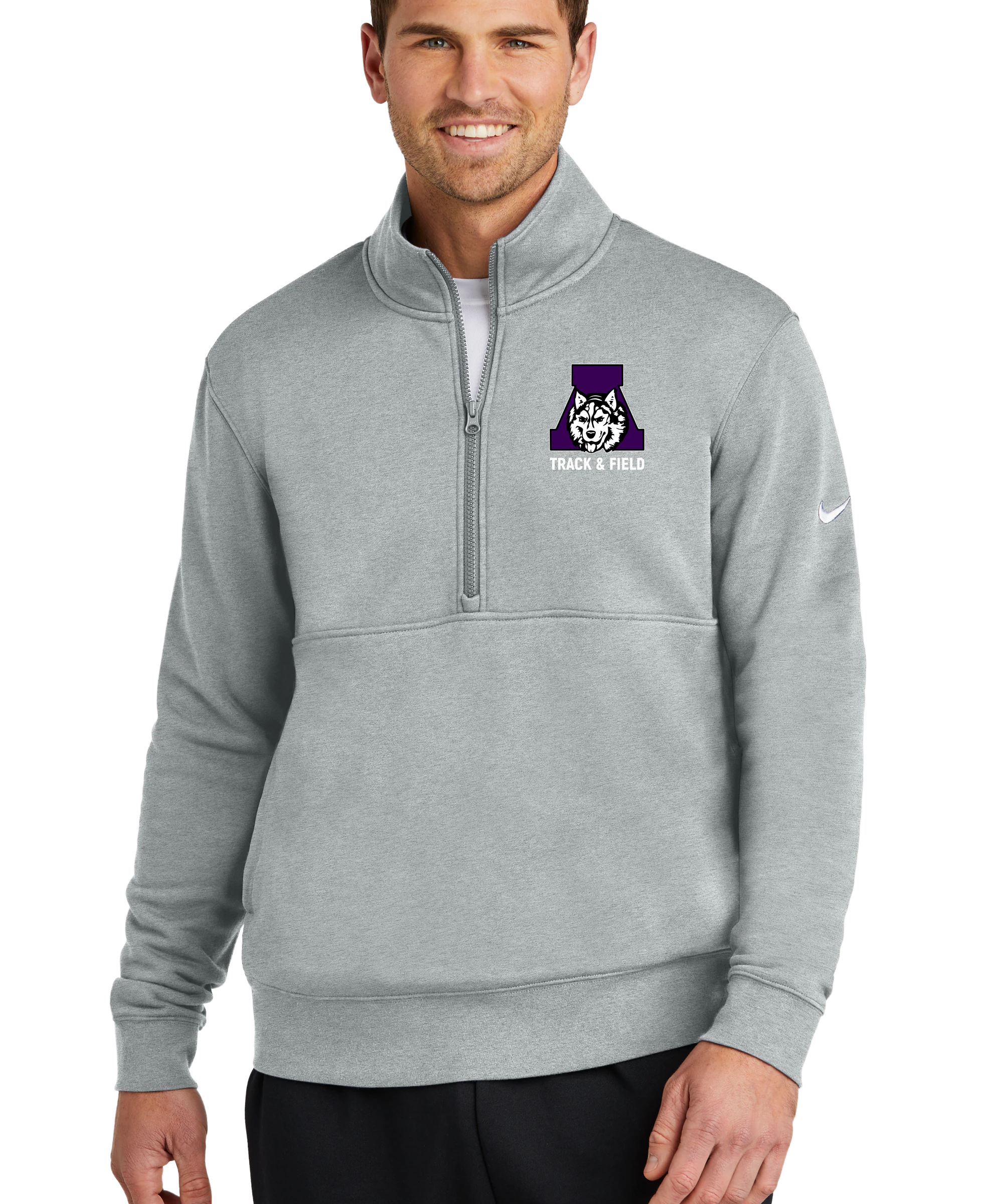 Albany Track & Field - Grey 1/2 Zip - Left Chest