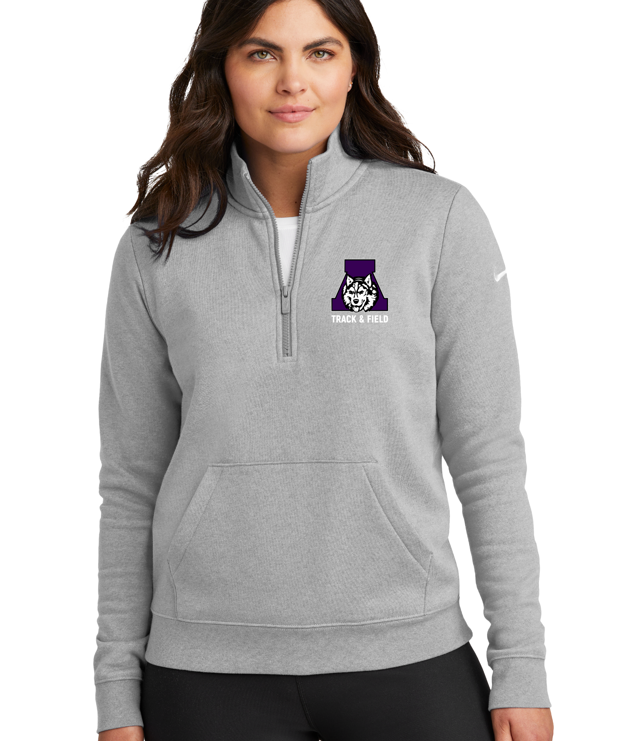 Albany Track & Field - Grey 1/2 Zip - Left Chest