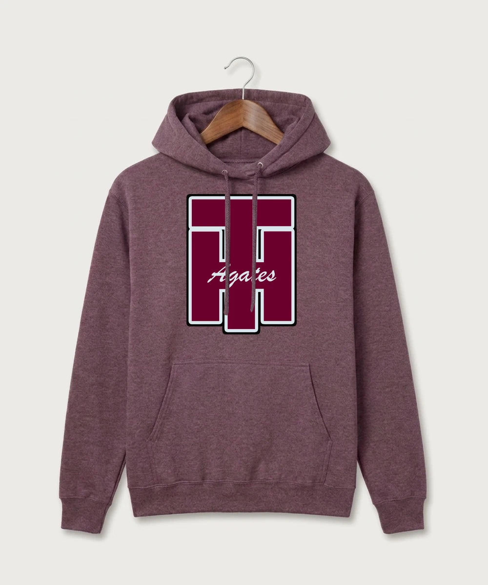 Two Harbors High School Football (Boys) - Heather Athletic Maroon Port & Co Core Fleece Pullover Hooded Sweatshirt. PC78H