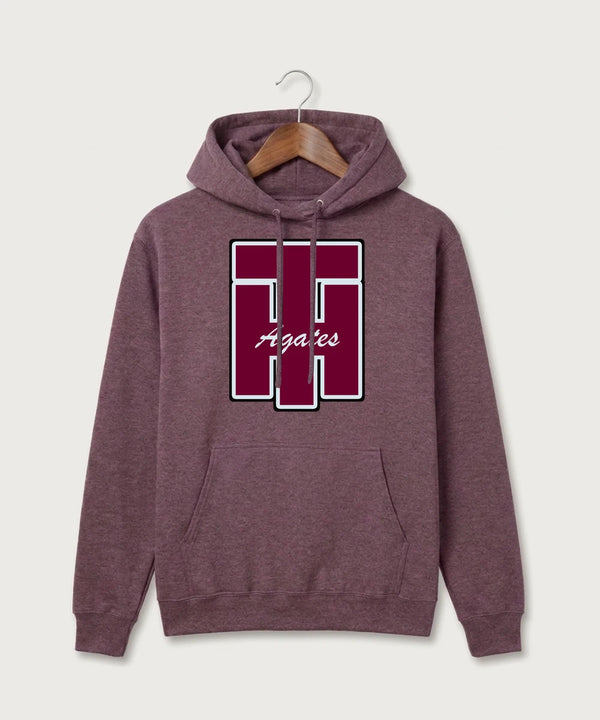 Two Harbors High School Football (Boys) - Heather Athletic Maroon Port & Co Core Fleece Pullover Hooded Sweatshirt. PC78H