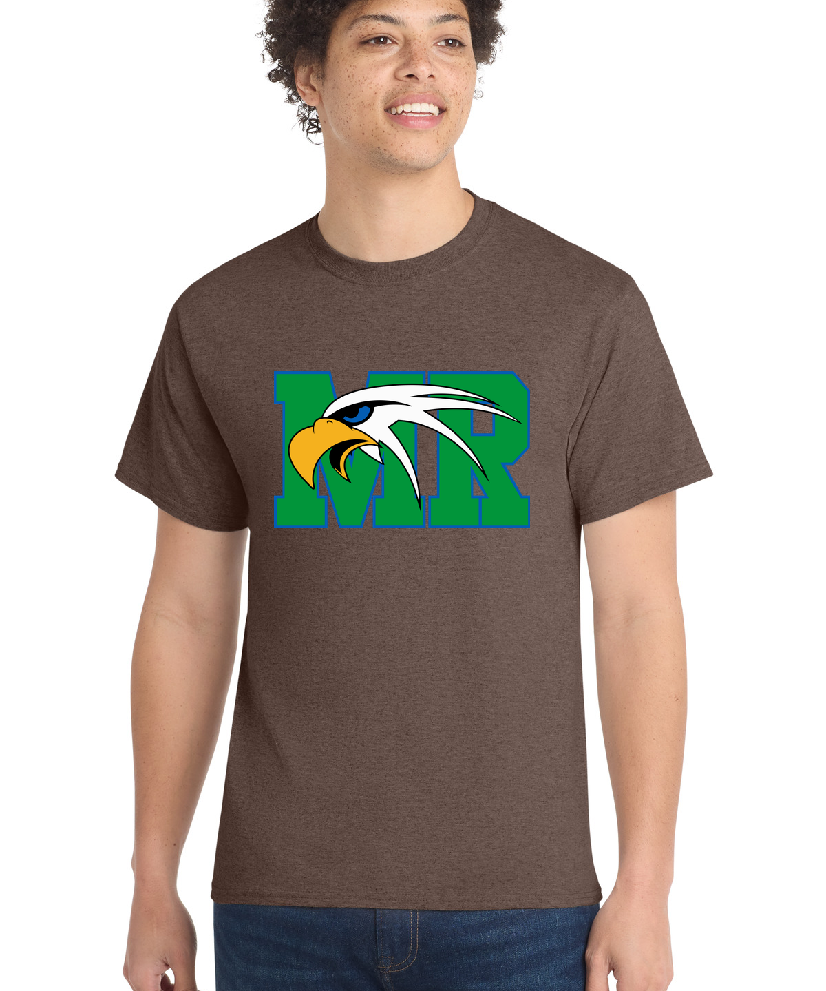 Maple River High School hockey_boys - Heather Dark Chocolate Brown Port & Co Core Cotton Tee. PC54
