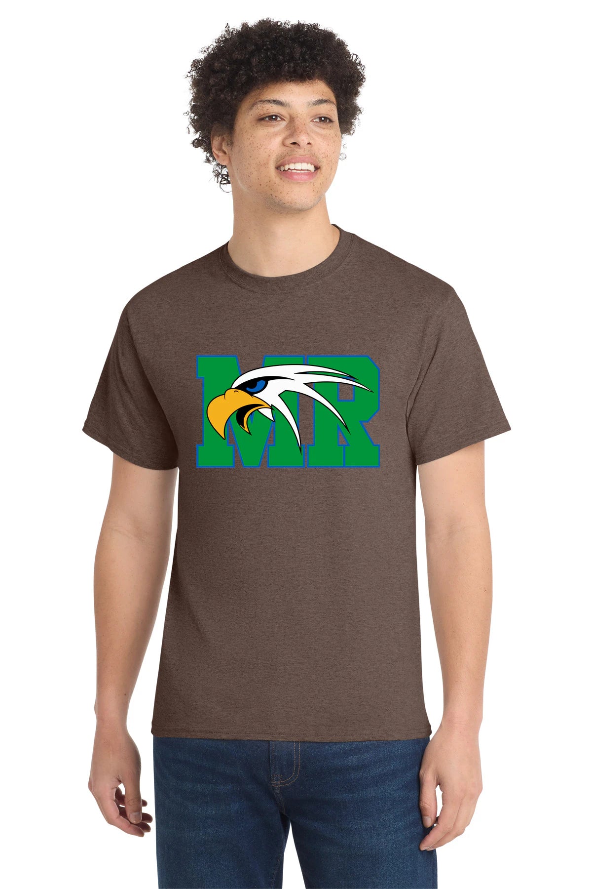 Maple River High School hockey_boys - Heather Dark Chocolate Brown Port & Co Core Cotton Tee. PC54