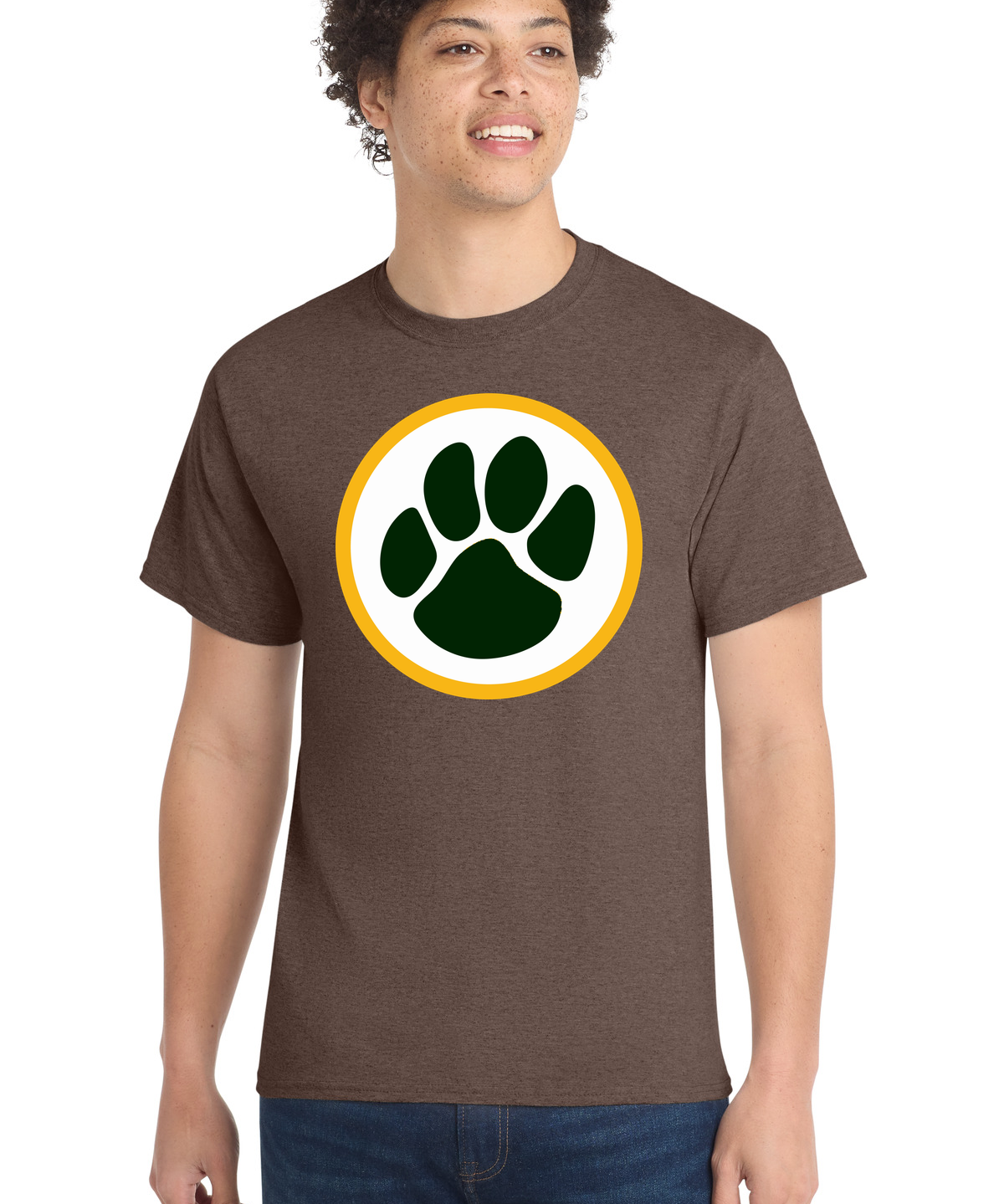 Ashwaubenon High School Football (Boys) - Heather Dark Chocolate Brown Port & Co Core Cotton Tee. PC54