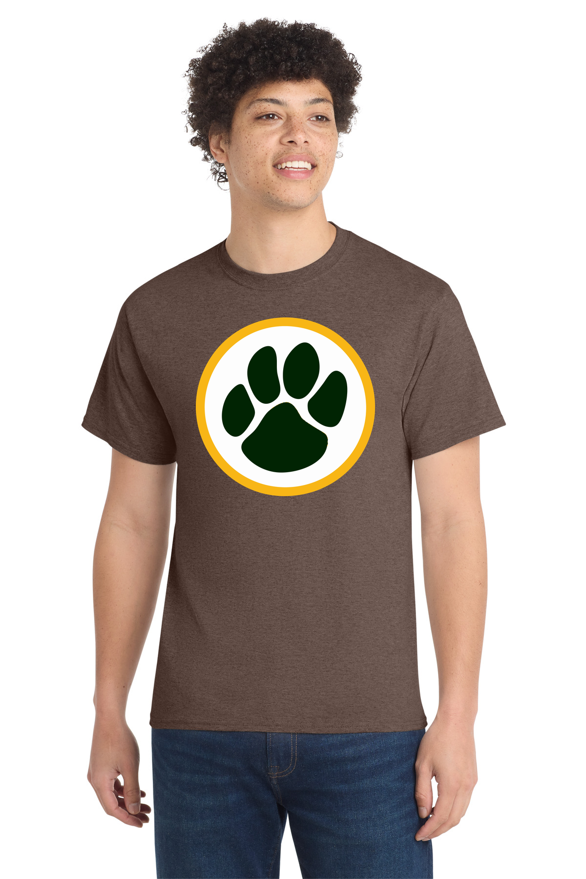 Ashwaubenon High School Football (Boys) - Heather Dark Chocolate Brown Port & Co Core Cotton Tee. PC54