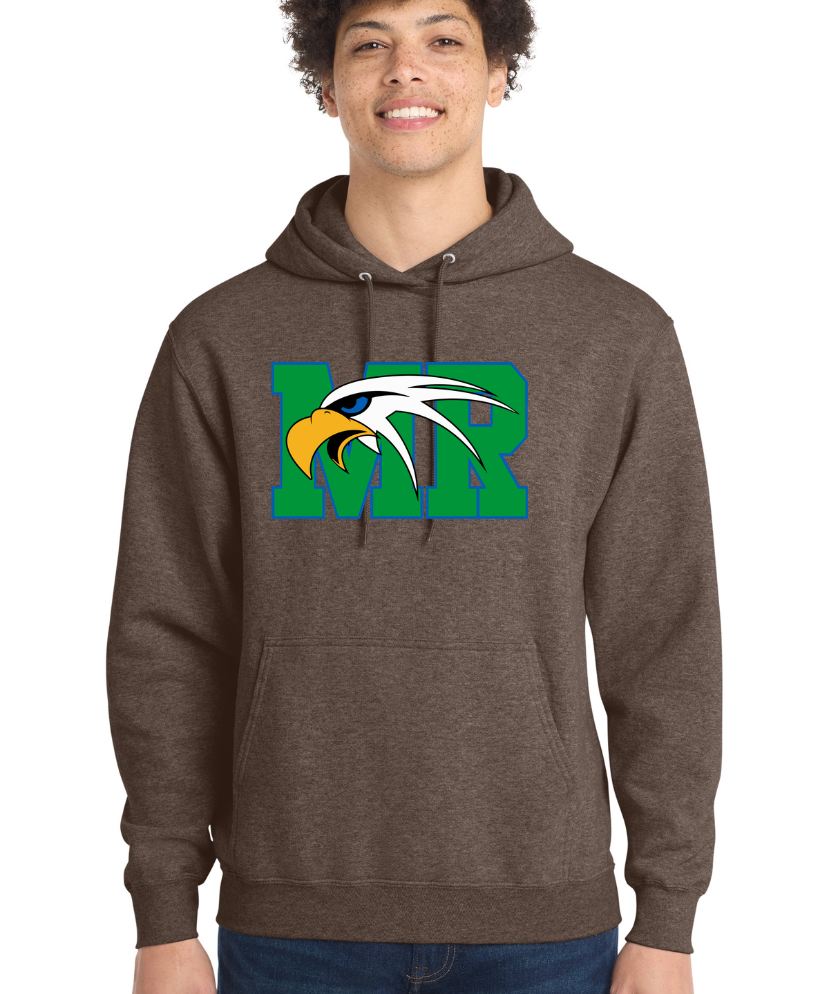Maple River High School hockey_boys - Heather Dark Chocolate Brown Port & Co Core Fleece Pullover Hooded Sweatshirt. PC78H