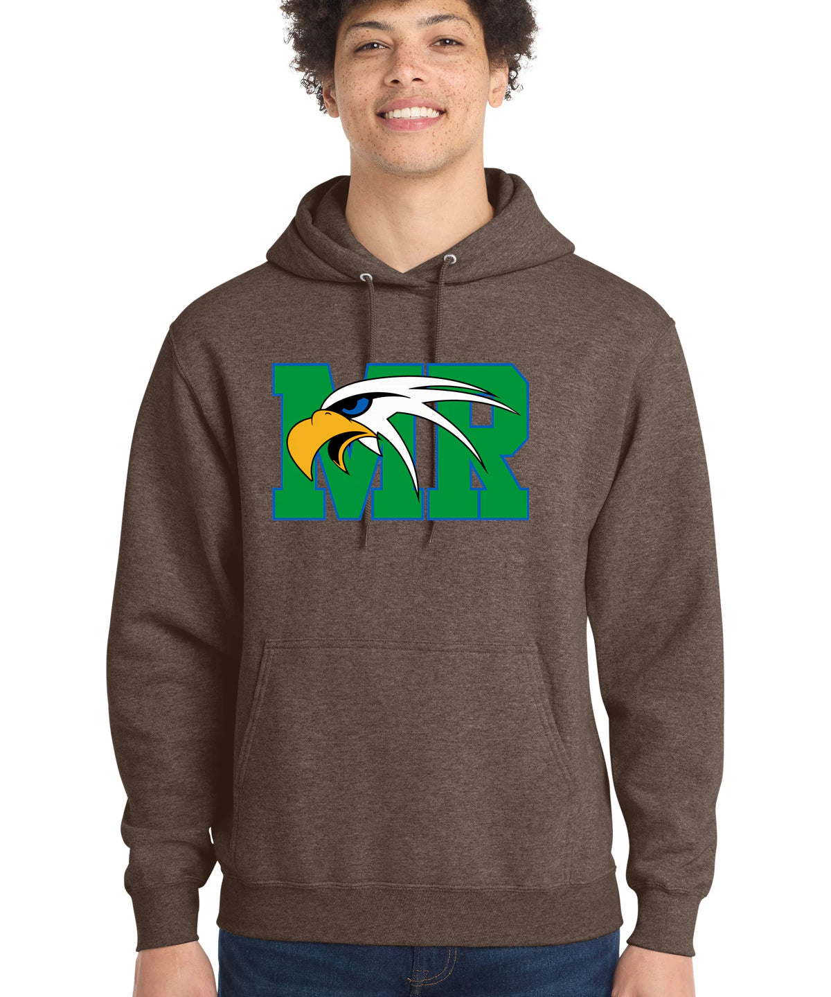 Maple River High School hockey_boys - Heather Dark Chocolate Brown Port & Co Core Fleece Pullover Hooded Sweatshirt. PC78H