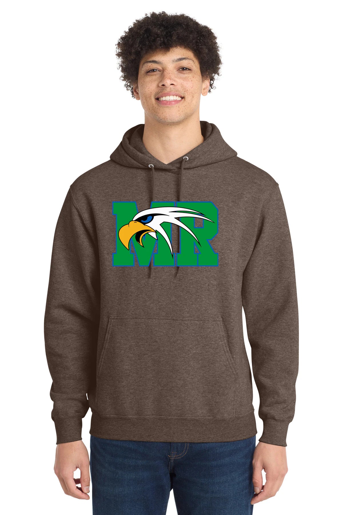 Maple River High School hockey_boys - Heather Dark Chocolate Brown Port & Co Core Fleece Pullover Hooded Sweatshirt. PC78H