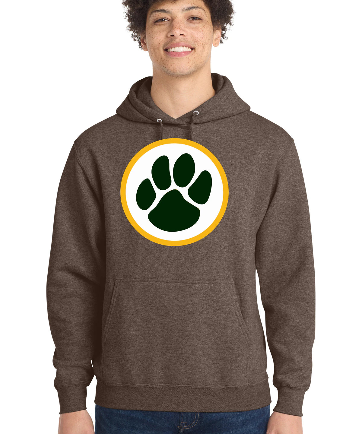 Ashwaubenon High School Football (Boys) - Heather Dark Chocolate Brown Port & Co Core Fleece Pullover Hooded Sweatshirt. PC78H