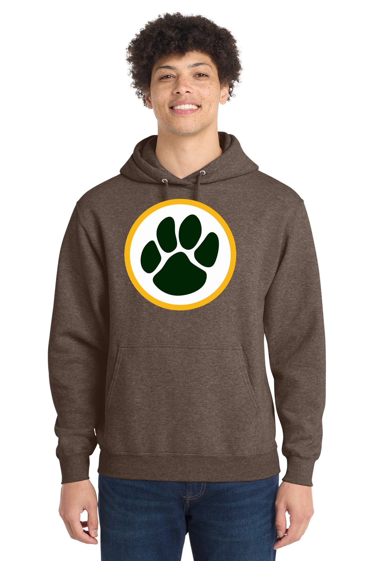 Ashwaubenon High School Football (Boys) - Heather Dark Chocolate Brown Port & Co Core Fleece Pullover Hooded Sweatshirt. PC78H