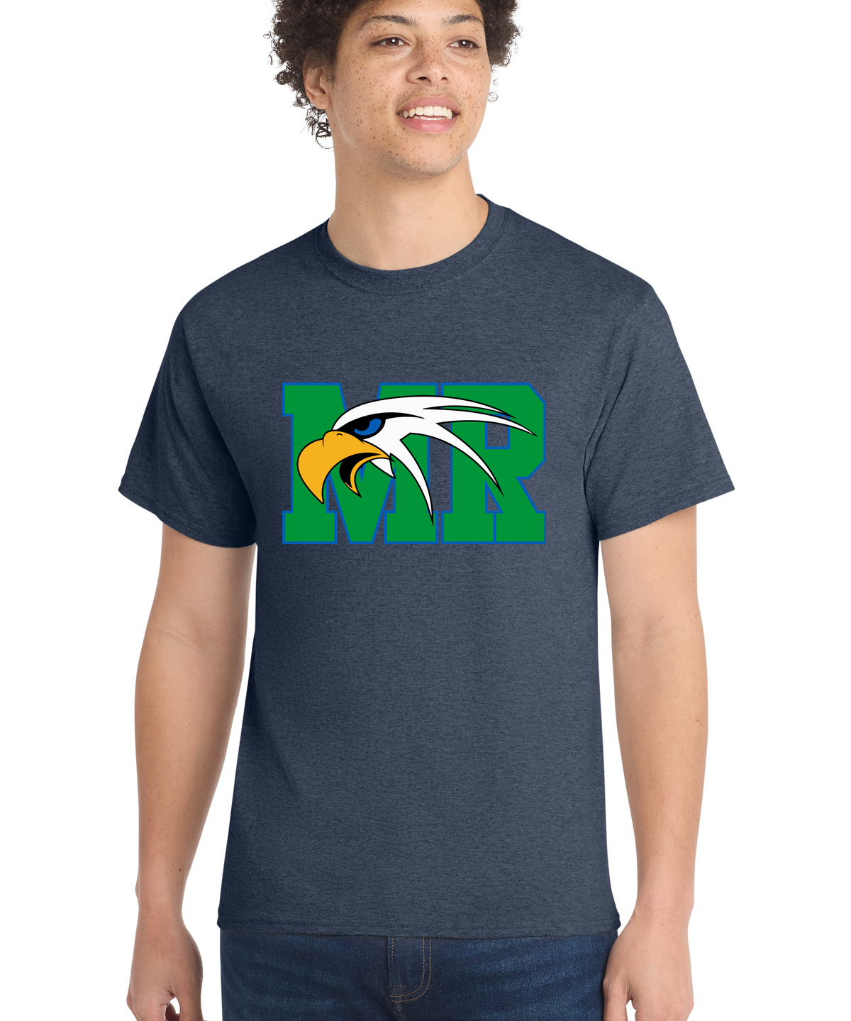 Maple River High School hockey_boys - Heather Navy Port & Co Core Cotton Tee. PC54