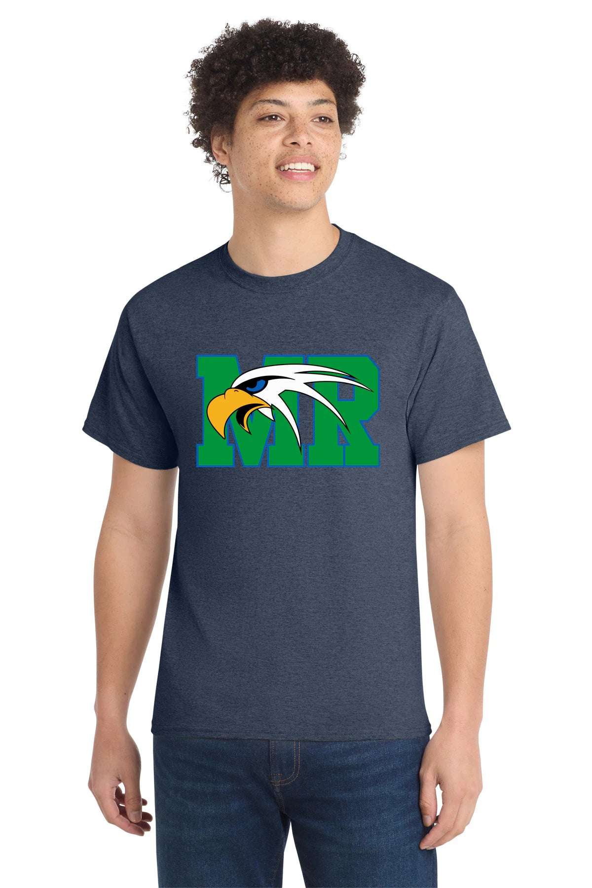 Maple River High School hockey_boys - Heather Navy Port & Co Core Cotton Tee. PC54
