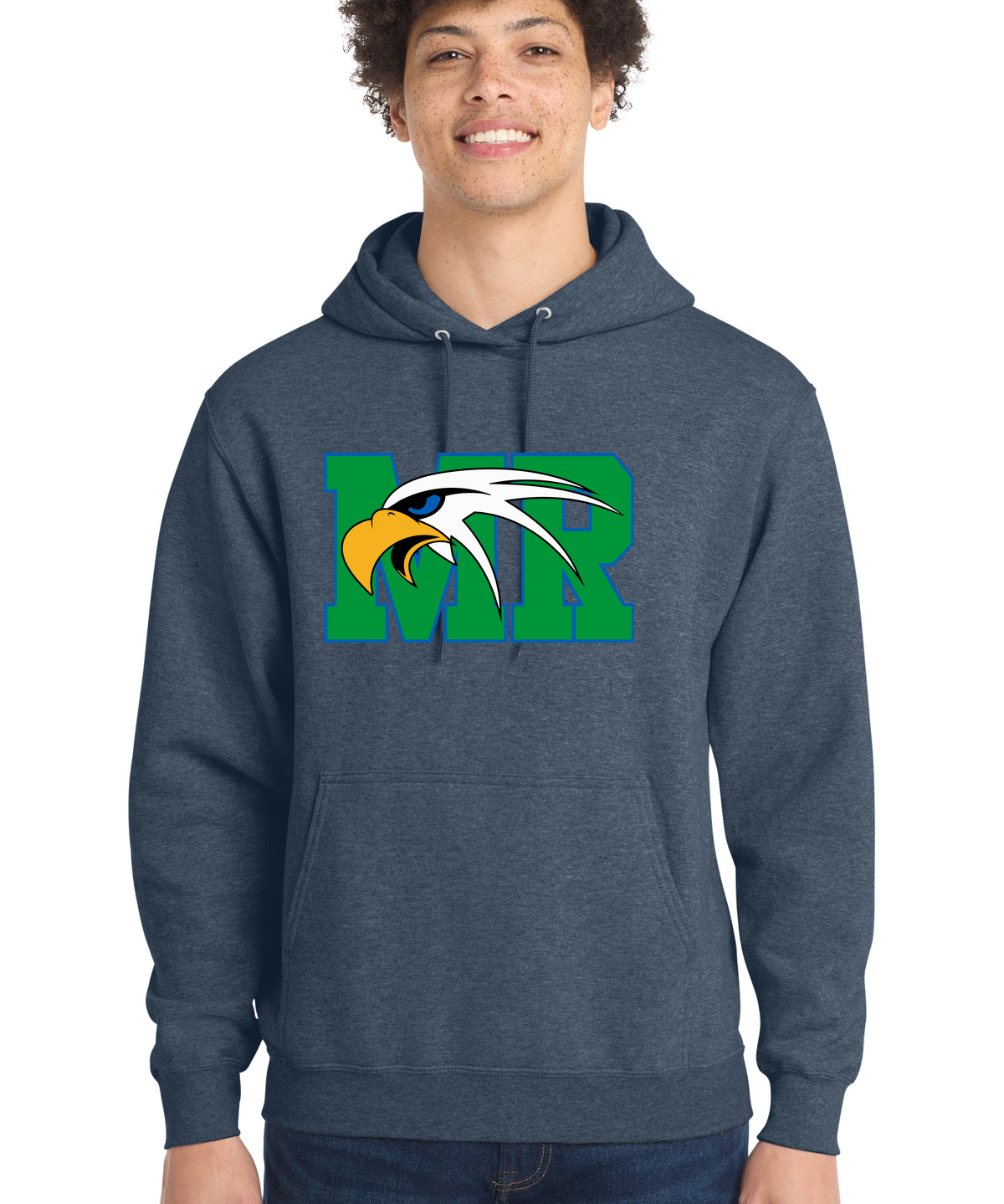Maple River High School hockey_boys - Heather Navy Port & Co Core Fleece Pullover Hooded Sweatshirt. PC78H