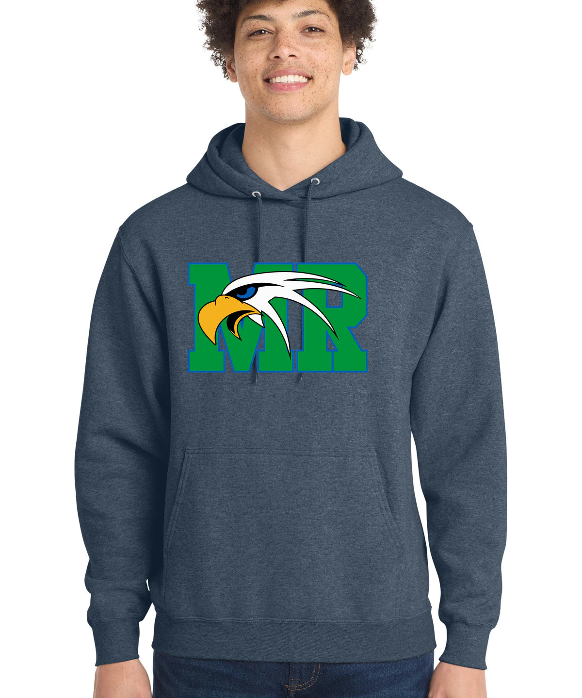 Maple River High School hockey_boys - Heather Navy Port & Co Core Fleece Pullover Hooded Sweatshirt. PC78H