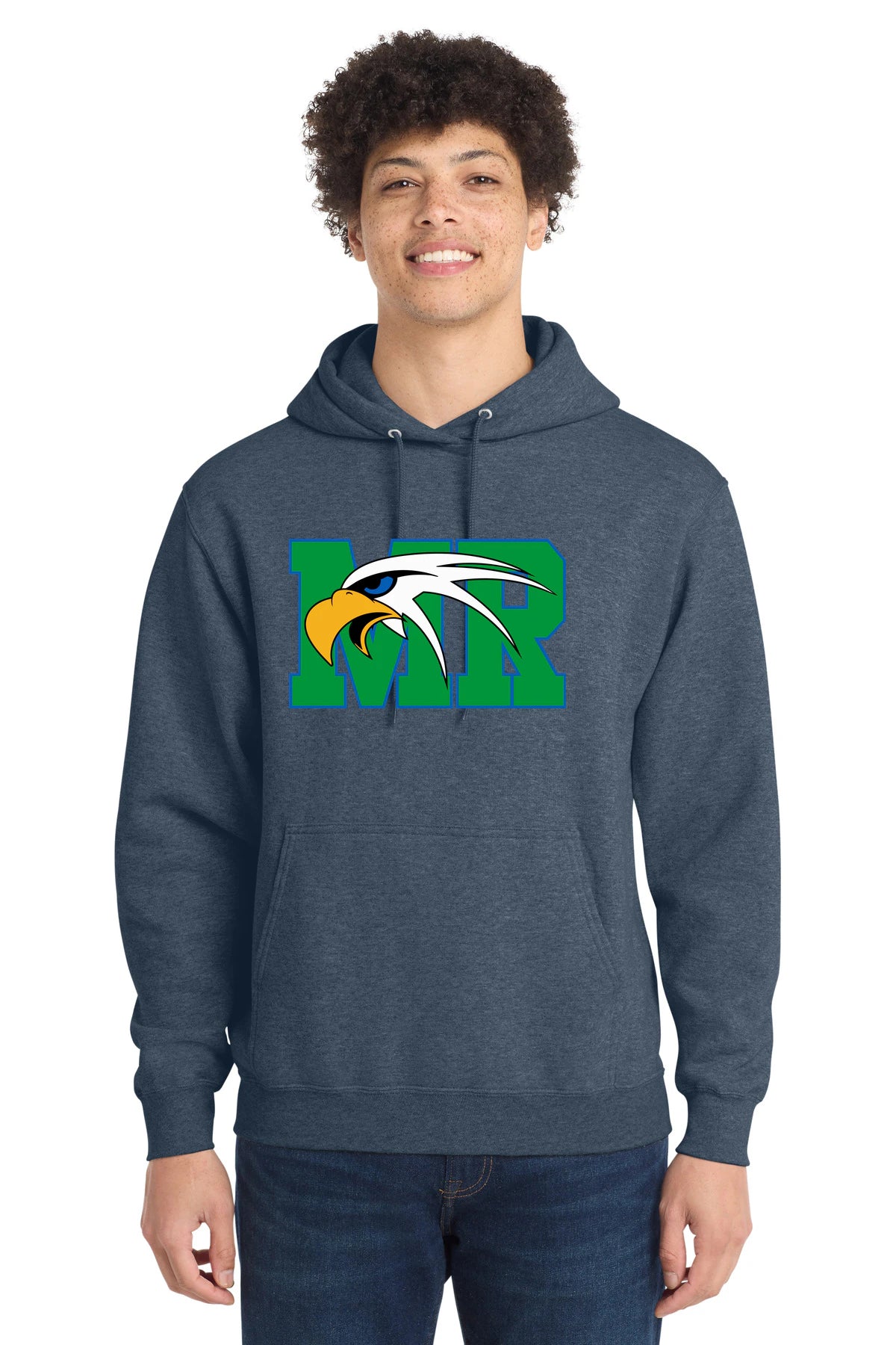 Maple River High School hockey_boys - Heather Navy Port & Co Core Fleece Pullover Hooded Sweatshirt. PC78H