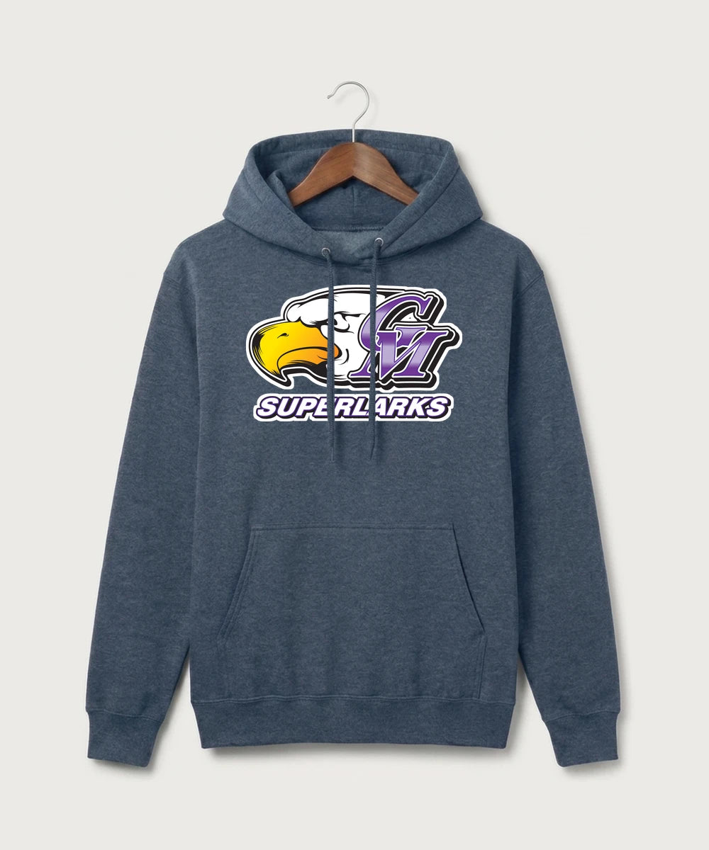 Grand Meadow Football - Heather Navy Port & Co Core Fleece Pullover Hooded Sweatshirt. PC78H
