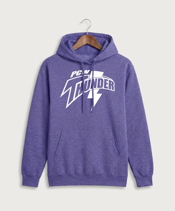 Polk County West Football (Boys) - Heather Purple Port & Co Core Fleece Pullover Hooded Sweatshirt. PC78H