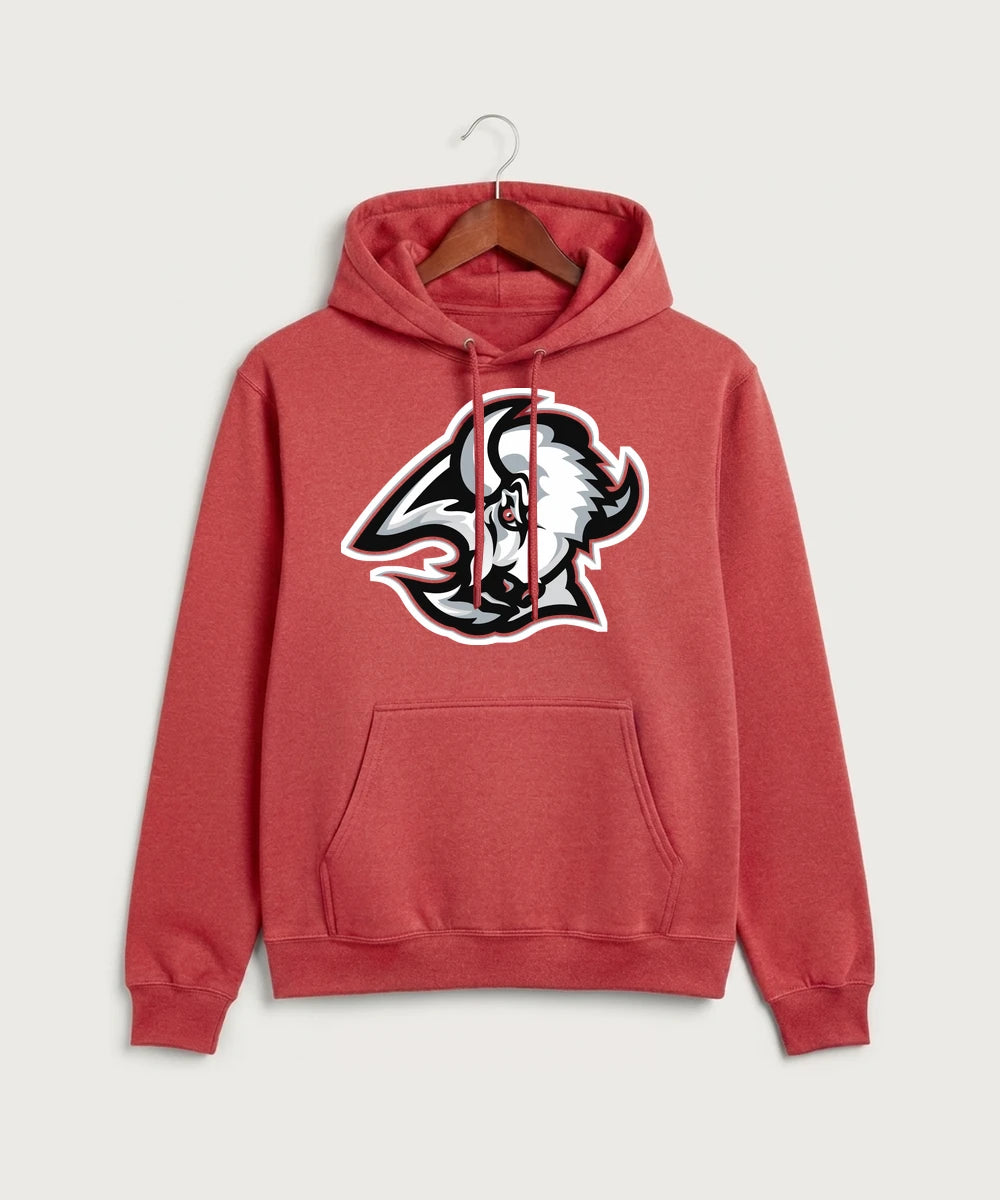 Buffalo High School Football (Boys) - Heather Red Port & Co Core Fleece Pullover Hooded Sweatshirt. PC78H