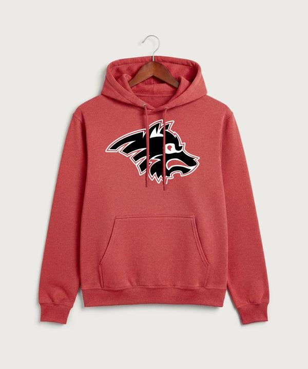 Milaca High School Football (Boys) - Heather Red Port & Co Core Fleece Pullover Hooded Sweatshirt. PC78H