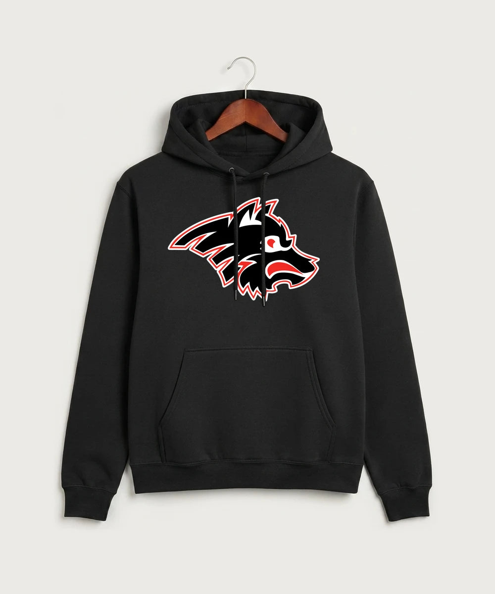 Milaca High School Football (Boys) - Jet Black Port & Co Core Fleece Pullover Hooded Sweatshirt. PC78H