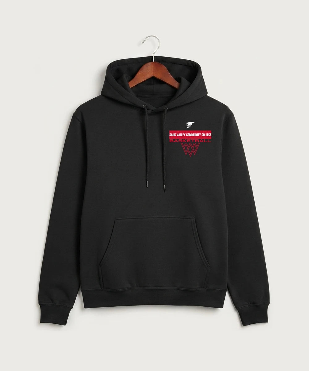 Sauk Valley Community College Basketball Team Store - Jet Black Port & Co Core Fleece Pullover Hooded Sweatshirt. PC78H