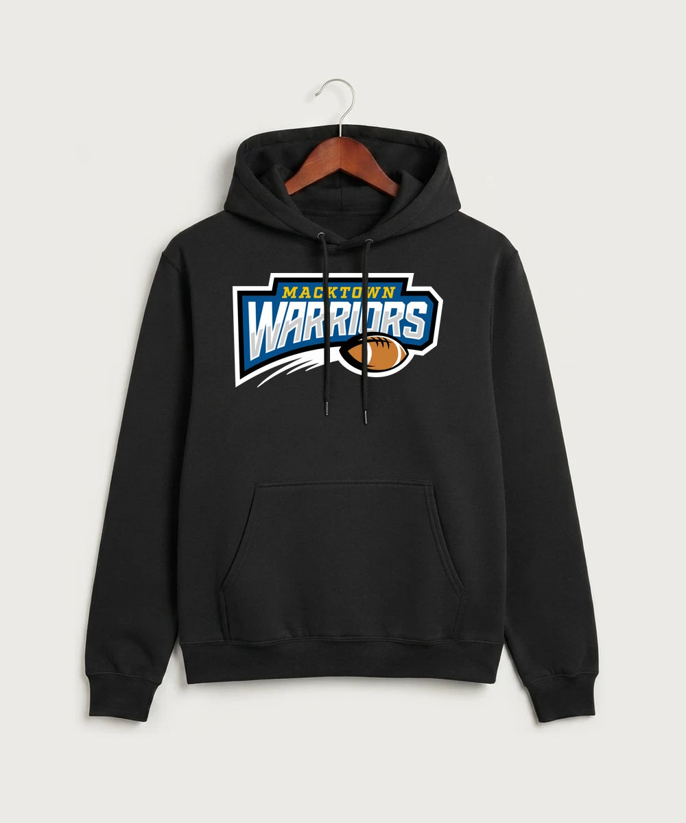 Macktown Warriors Football (Boys) - Jet Black Port & Co Core Fleece Pullover Hooded Sweatshirt. PC78H