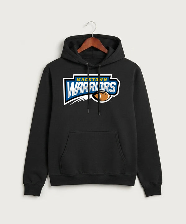Macktown Warriors Football (Boys) - Jet Black Port & Co Core Fleece Pullover Hooded Sweatshirt. PC78H