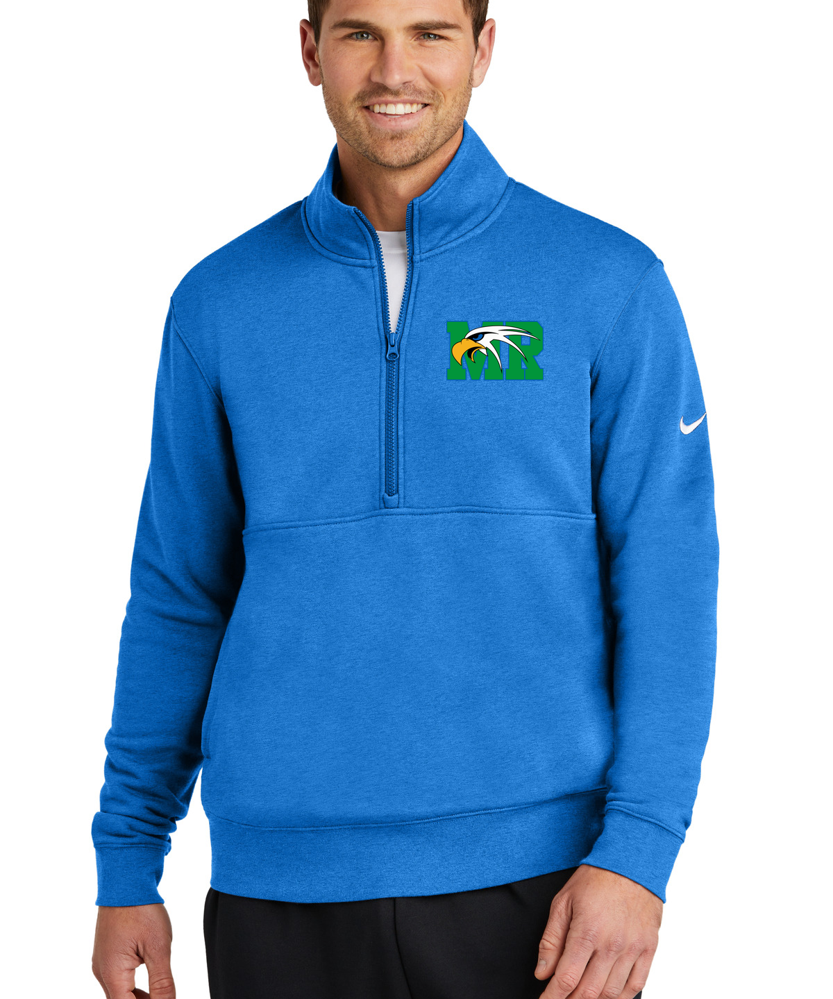 Maple River High School hockey_boys - Light Game Royal Heather Nike Club Fleece Sleeve Swoosh 1/2-Zip NKDX6718