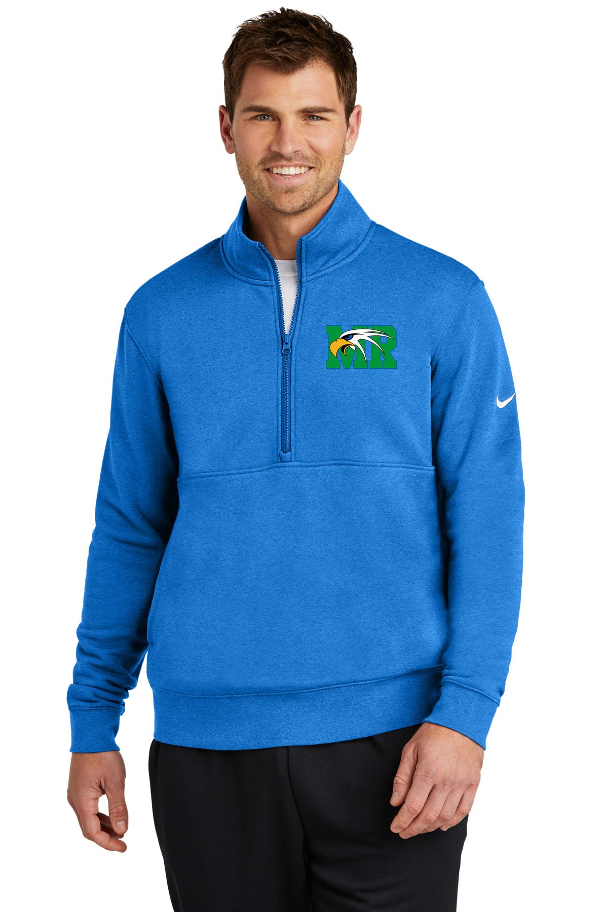 Maple River High School hockey_boys - Light Game Royal Heather Nike Club Fleece Sleeve Swoosh 1/2-Zip NKDX6718